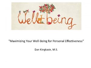 Maximizing Your WellBeing for Personal Effectiveness Dan Kingkade