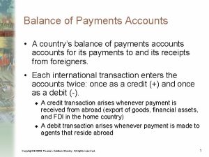 Balance of Payments Accounts A countrys balance of