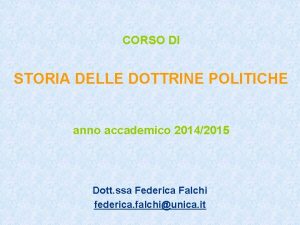 CORSO DI STORIA DELLE DOTTRINE POLITICHE anno accademico