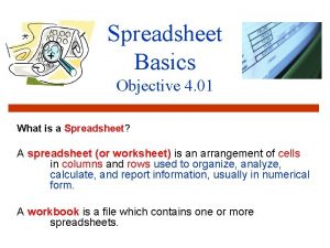 Spreadsheet Basics Objective 4 01 What is a