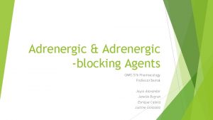 Adrenergic Adrenergic blocking Agents GNRS 576 Pharmacology Professor