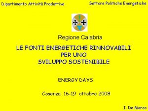 Dipartimento Attivit Produttive Settore Politiche Energetiche Regione Calabria