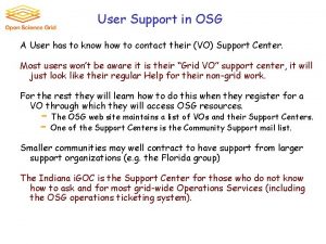 User Support in OSG A User has to