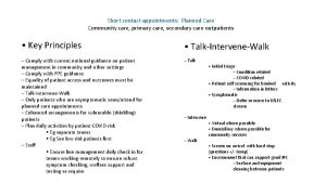 Short contact appointments Planned Care Community care primary