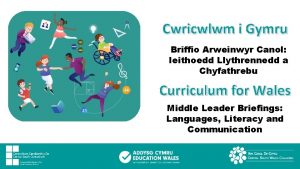 Cwricwlwm i Gymru Briffio Arweinwyr Canol Ieithoedd Llythrennedd