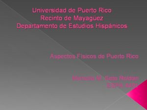 Universidad de Puerto Rico Recinto de Mayagez Departamento