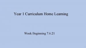 Year 1 Curriculum Home Learning Week Beginning 7
