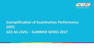 Exemplification of Examination Performance EEP GCE AS LEVEL