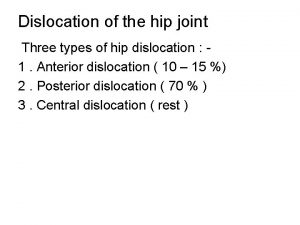 Dislocation of the hip joint Three types of