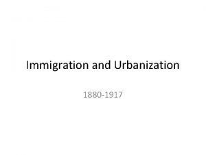 Immigration and Urbanization 1880 1917 The New Immigrant