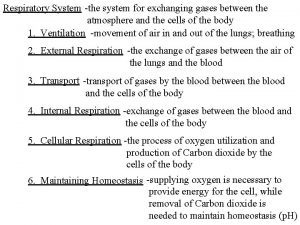 Respiratory System the system for exchanging gases between