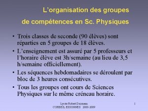 Lorganisation des groupes de comptences en Sc Physiques