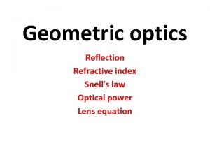 Geometric optics Reflection Refractive index Snells law Optical