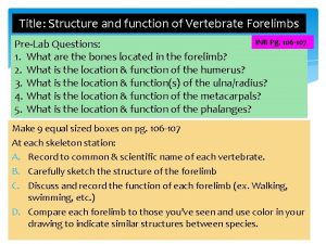 Title Structure and function of Vertebrate Forelimbs INB