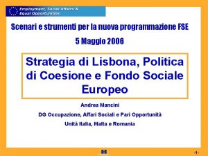 Scenari e strumenti per la nuova programmazione FSE