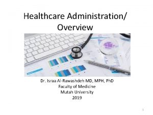 Healthcare Administration Overview Dr Israa AlRawashdeh MD MPH