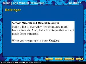 Mining and Mineral Resources Bellringer Section 1 Mining