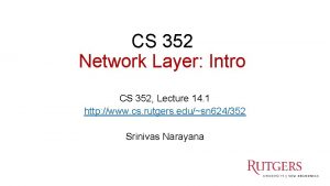 CS 352 Network Layer Intro CS 352 Lecture