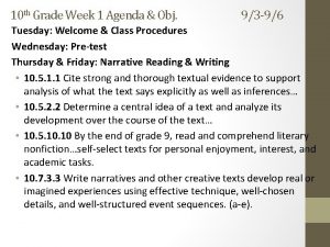 10 th Grade Week 1 Agenda Obj 93