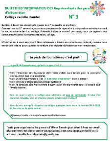 BULLETIN DINFORMATION DES Reprsentants des parents dlves lus