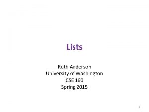 Lists Ruth Anderson University of Washington CSE 160