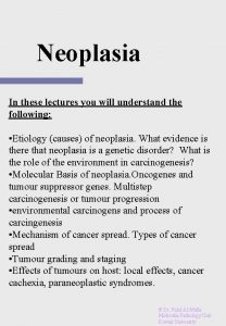 Neoplasia In these lectures you will understand the