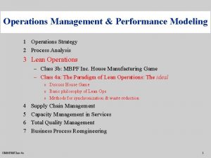 Operations Management Performance Modeling 1 Operations Strategy 2