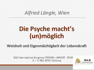 Alfried Lngle Wien Die Psyche machts unmglich Weisheit