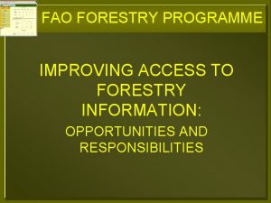 FAO FORESTRY PROGRAMME IMPROVING ACCESS TO FORESTRY INFORMATION