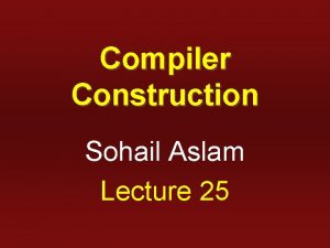 Compiler Construction Sohail Aslam Lecture 25 Sets of