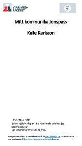 Mitt kommunikationspass Kalle Karlsson LS DENNA BOK Boken