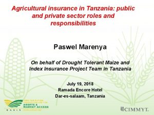 Agricultural insurance in Tanzania public and private sector