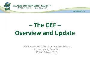 The GEF Overview and Update GEF Expanded Constituency