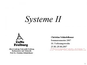 Systeme II Christian Schindelhauer Sommersemester 2007 10 Vorlesungswoche