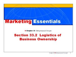 Marketing Essentials n Chapter 33 Entrepreneurial Concepts Section