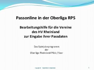 Passonline in der Oberliga RPS Bearbeitungshilfe fr die