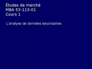 tudes de march MBA 53 113 01 Cours