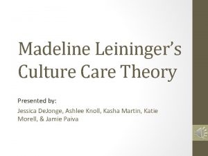 Madeline Leiningers Culture Care Theory Presented by Jessica