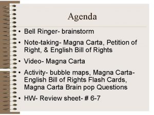 Agenda Bell Ringer brainstorm Notetaking Magna Carta Petition