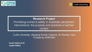 Research Project Prioritising womens safety in Australian perpetrator