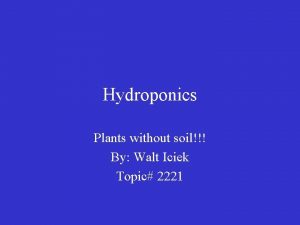 Hydroponics Plants without soil By Walt Iciek Topic