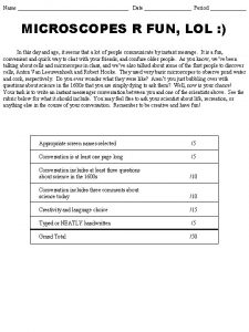 Name Date Period MICROSCOPES R FUN LOL In