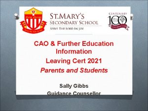 CAO Further Education Information Leaving Cert 2021 Parents