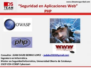 www dsteamseguridad com Seguridad en Aplicaciones Web PHP