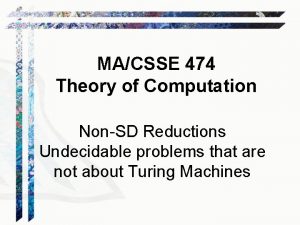 MACSSE 474 Theory of Computation NonSD Reductions Undecidable