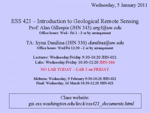 Wednesday 5 January 2011 ESS 421 Introduction to