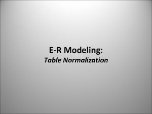 ER Modeling Table Normalization Normalization of DB Tables