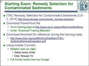 1 Starting Soon Remedy Selection for Contaminated Sediments