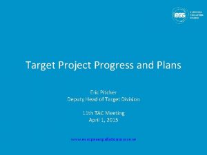 Target Project Progress and Plans Eric Pitcher Deputy