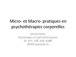 Micro et Macro pratiques en psychothrapies corporelles Michel